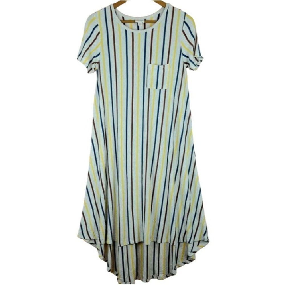 LulaRoe Women's Multicolor Vertical‎ Stripes High-Low Carly Swing Dress Size XXS - Picture 3 of 15